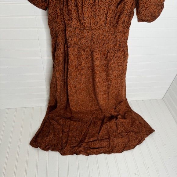 NWT You + All Brown Geo Midi Dress Short Sleeve Ruched Bust US 14 - Picture 6 of 11